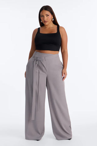 Center of Attention Asymmetrical Waist Wide Leg Trousers