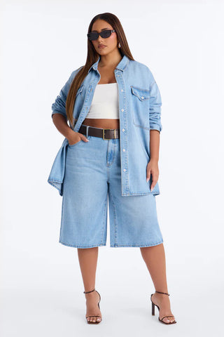 Going Downtown Denim Belted Jort Set