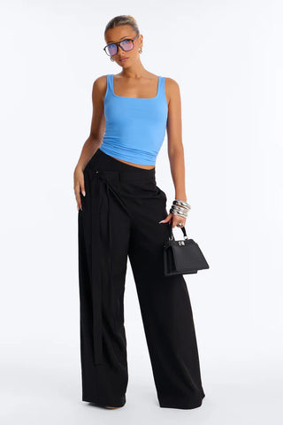 Center of Attention Asymmetrical Waist Wide Leg Trousers