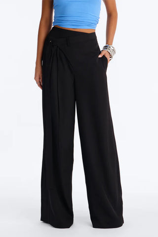 Center of Attention Asymmetrical Waist Wide Leg Trousers