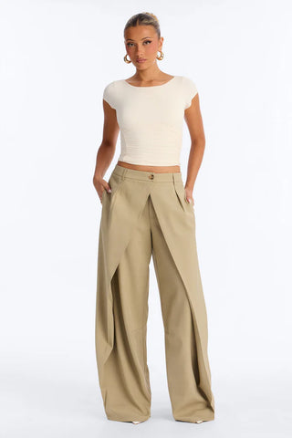 Margaret Solid Wide Leg Front Wrap Trouser Pant