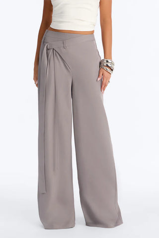 Center of Attention Asymmetrical Waist Wide Leg Trousers