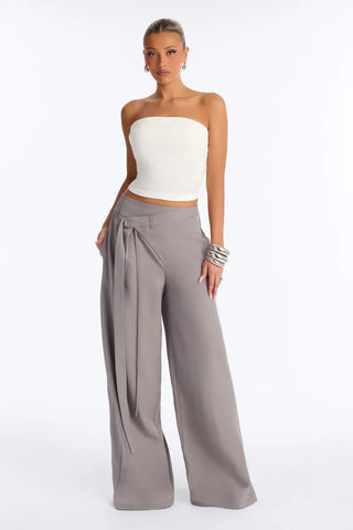 Center of Attention Asymmetrical Waist Wide Leg Trousers