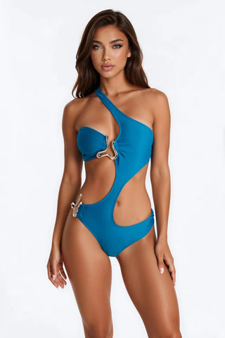 Poolside Sun Hardware Asymmetrical Cutout 1 Piece Monokini