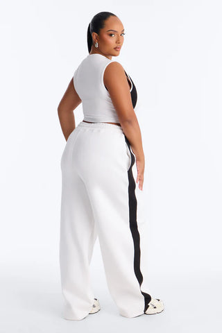 Athleisure Day Fleece Barrel Leg Pant Set - White/Black