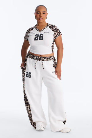 Piper Leopard Wide Leg Fleece Lounge Set - White/combo