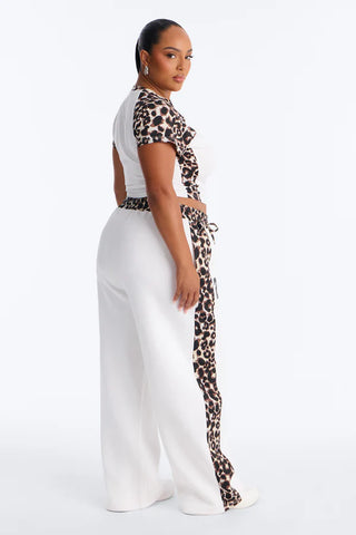 Piper Leopard Wide Leg Fleece Lounge Set - White/combo