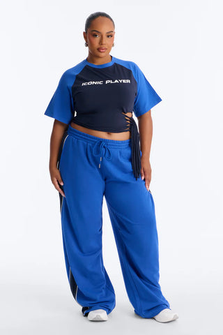 Iconic Player Cut Out Fringed Pant Set - Blue/combo