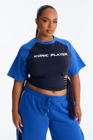 Iconic Player Cut Out Fringed Pant Set - Blue/combo