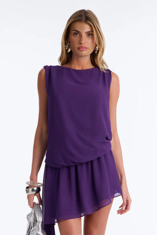 Rowan Chiffon Drape Mini Dress - Purple