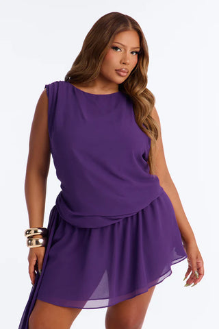 Rowan Chiffon Drape Mini Dress - Purple