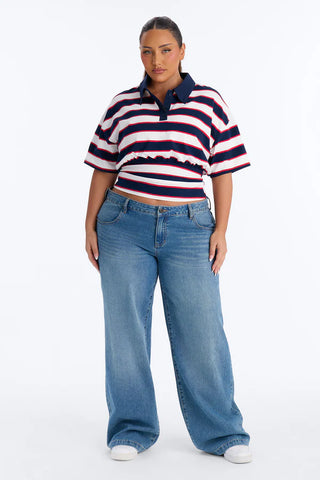 Caroline Striped Sinched Waist Short Sleeve Polo