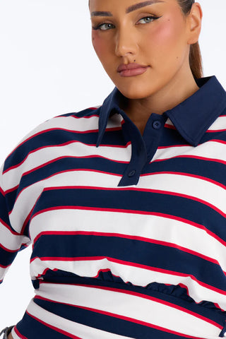 Caroline Striped Sinched Waist Short Sleeve Polo