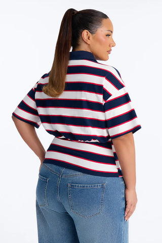 Caroline Striped Sinched Waist Short Sleeve Polo