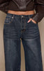 Indigo Pleat Side Wide Leg Jeans