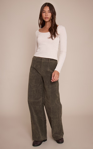 Faux Suede Straight Leg Trousers