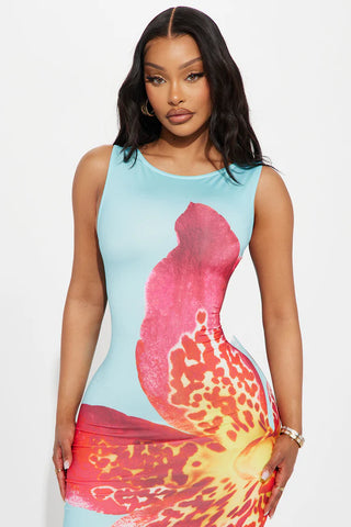 Catalina Floral Backless Maxi Dress - Turquoise/combo