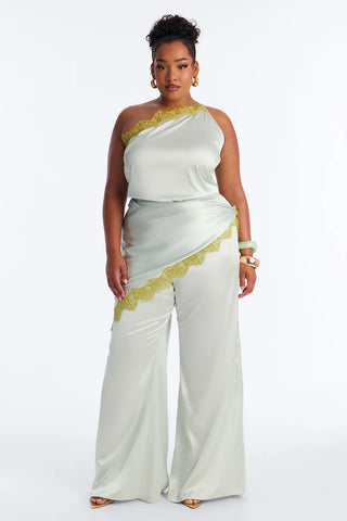 Valeria Satin Waist Scarf Wide Leg Jumpsuit