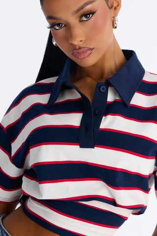 Caroline Striped Sinched Waist Short Sleeve Polo
