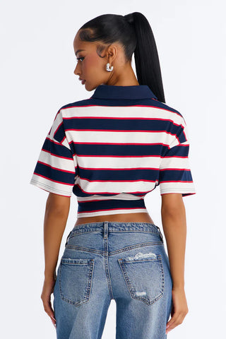 Caroline Striped Sinched Waist Short Sleeve Polo