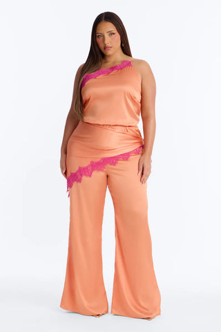 Valeria Satin Waist Scarf Wide Leg Jumpsuit