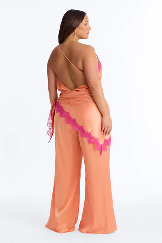 Valeria Satin Waist Scarf Wide Leg Jumpsuit
