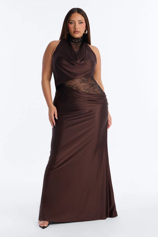 A Night Off Satin Lace Gown