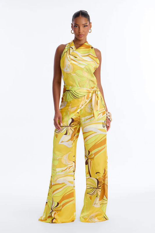 Celia 2 Piece Satin Waist Scarf Jumpsuit
