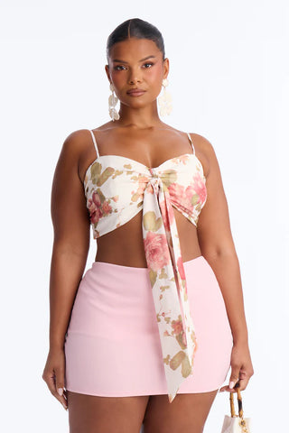 Spring Chic Tie Front Floral Bralette Top