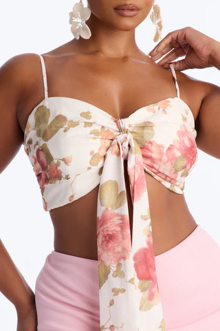 Spring Chic Tie Front Floral Bralette Top