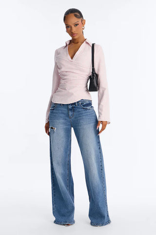 Modern Girl Ruched Pinstripe Top