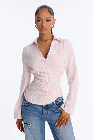 Modern Girl Ruched Pinstripe Top