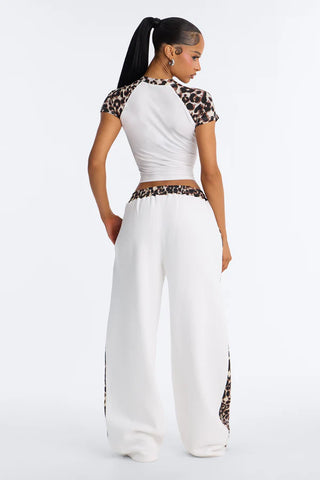 Piper Leopard Wide Leg Fleece Lounge Set - White/combo