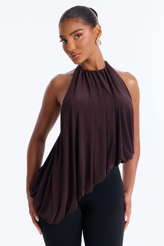 Selena Ruched Asymmetrical Halter Top