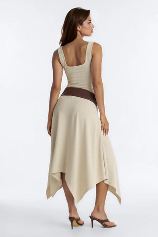 Halley Asymmetrical Belted 3 Piece Skirt Set - Brown/combo