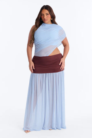 Delilah Draped Mesh Maxi Dress