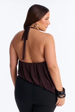 Selena Ruched Asymmetrical Halter Top