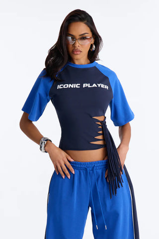 Iconic Player Cut Out Fringed Pant Set - Blue/combo