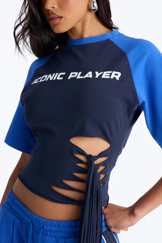 Iconic Player Cut Out Fringed Pant Set - Blue/combo