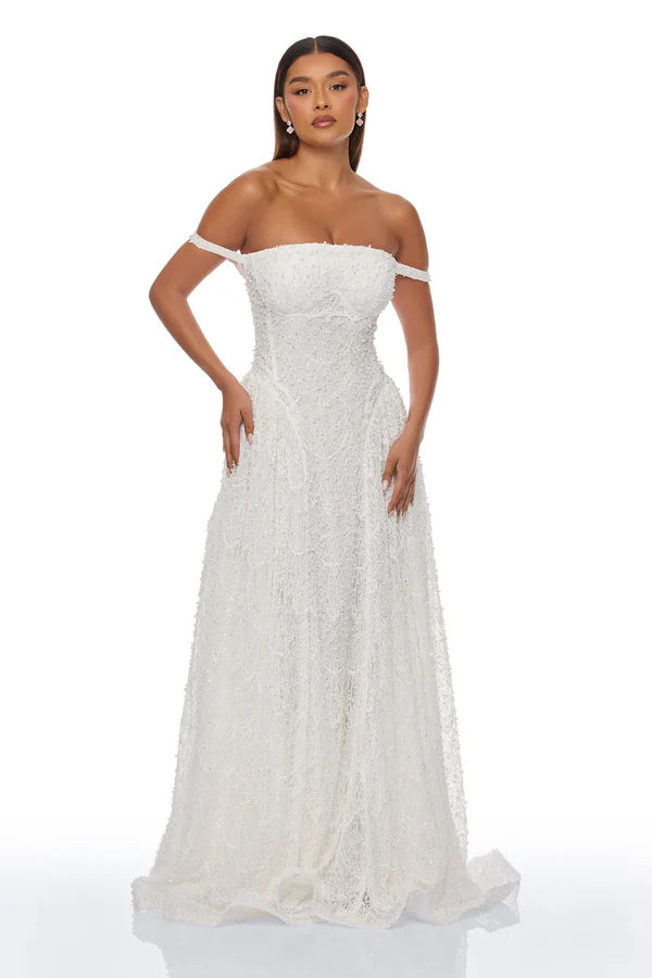 Ring On It Embellished Lace Gown - White