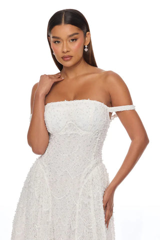 Ring On It Embellished Lace Gown - White