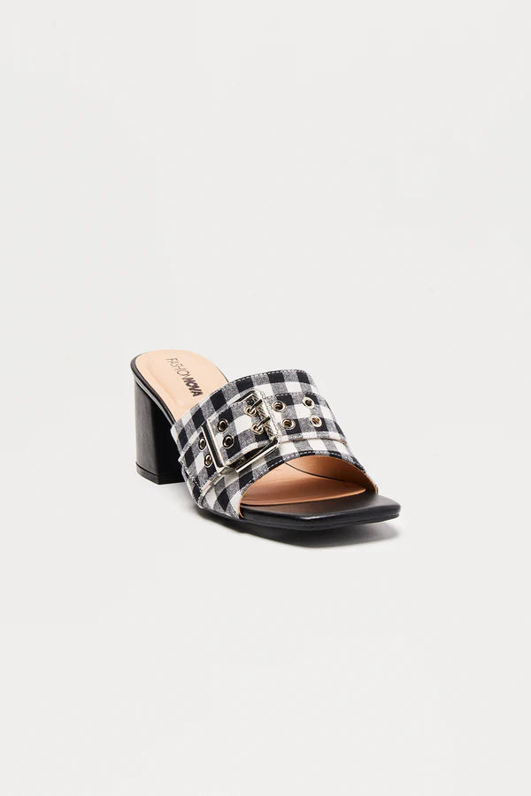 Savy Buckle Gingham Mules