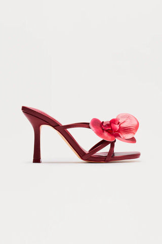 Orelia Flower Faux Leather Mules - Wine