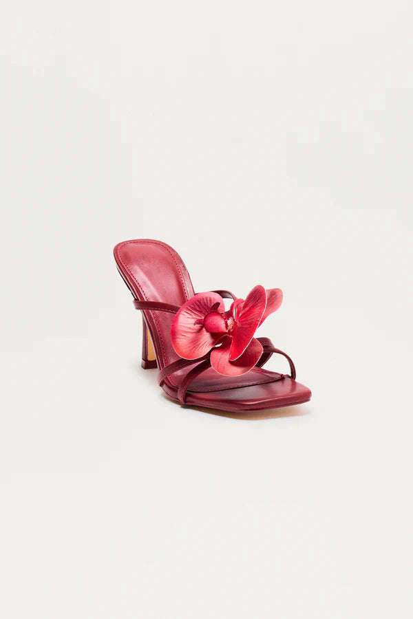 Orelia Flower Faux Leather Mules - Wine
