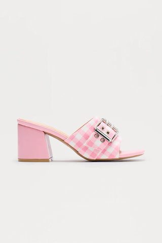 Savy Buckle Gingham Mules