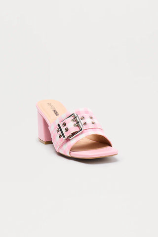 Savy Buckle Gingham Mules