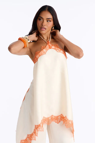 Samara Satin Lace Trim Backless Jumpsuit