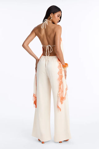 Samara Satin Lace Trim Backless Jumpsuit