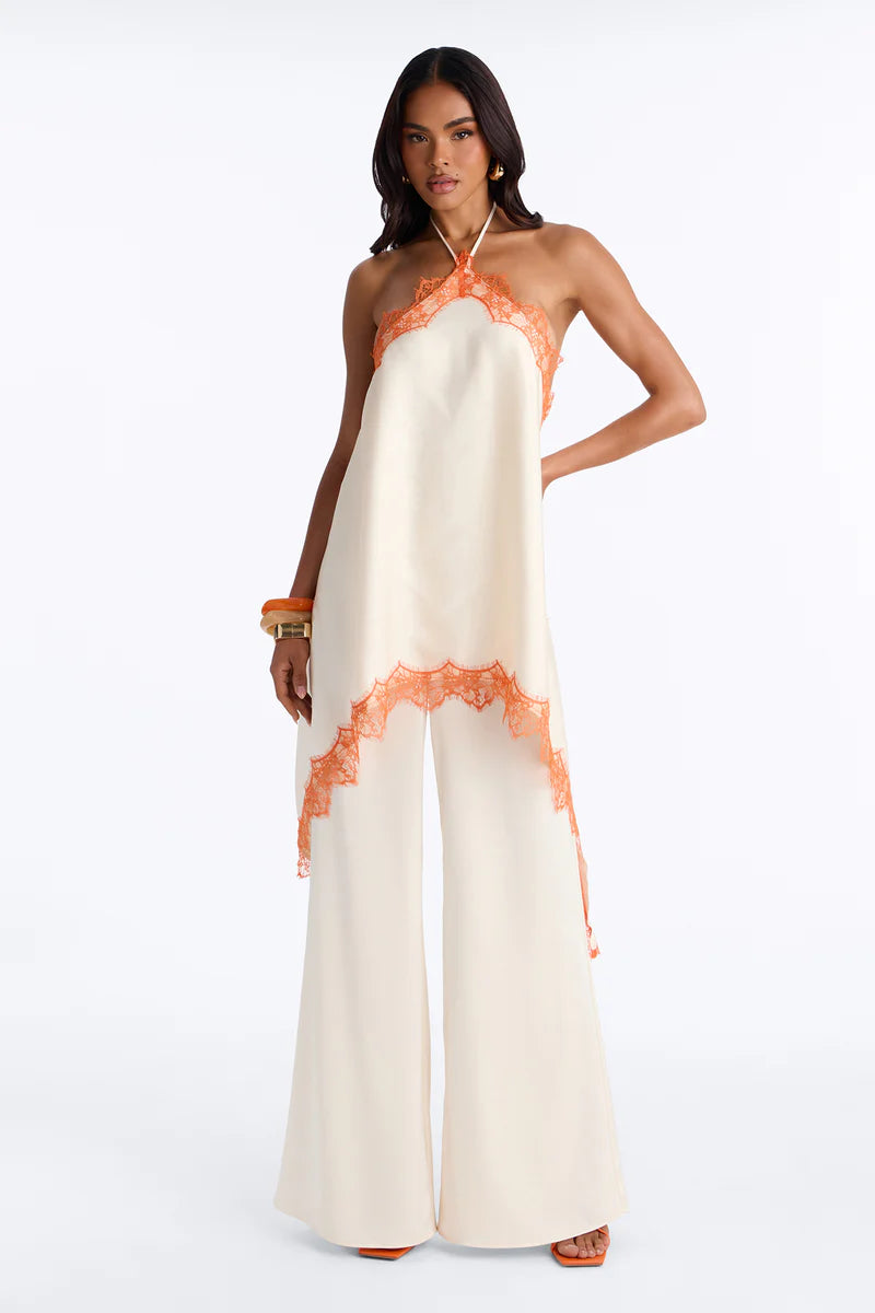 Samara Satin Lace Trim Backless Jumpsuit