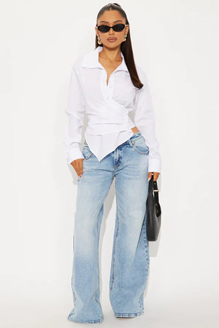 Late For Work Asymmetrical Poplin Shirt